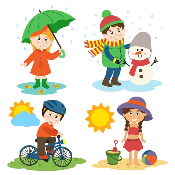 Children Four Seasons Vector Illustration Eps — Stock Vector