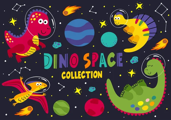 Conjunto Dinosaurios Parte Espacial Ilustración Vectorial Eps — Vector de stock