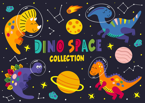 set of dinosaurs in space part 2  - vector illustration, eps    