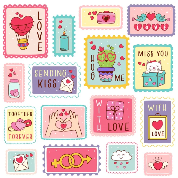 Serie Isolierter Briefmarken Zum Valentinstag Vektorillustration Folge — Stockvektor