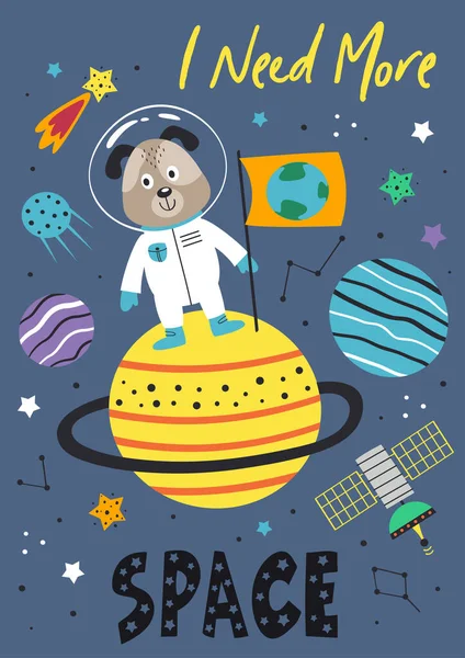 Cartaz Com Cão Espaço Planeta Ilustração Vetorial Eps —  Vetores de Stock