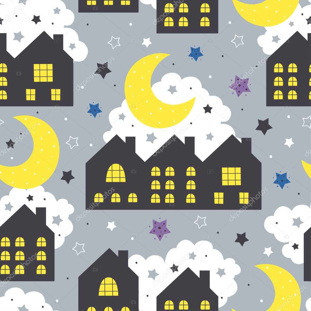 seamless pattern with night houses - vector illustration, eps    