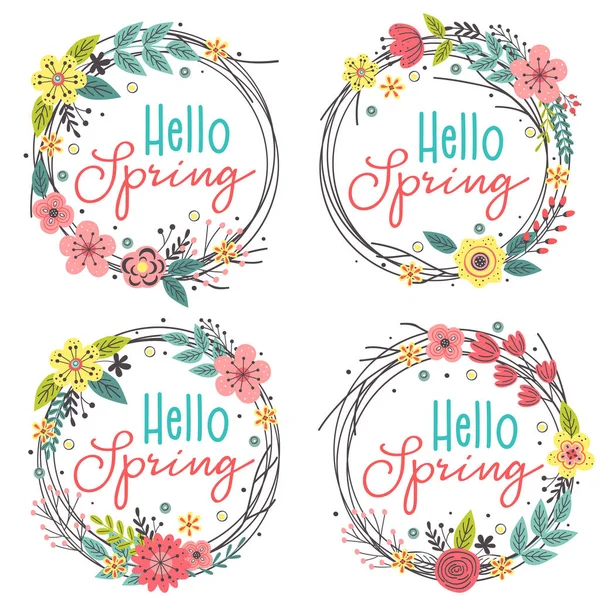 Izolált Tavaszi Virágkeretek Halmaza Vektor Illusztráció Eps — Stock Vector
