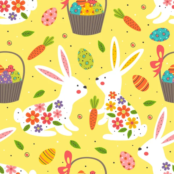 seamless pattern with white easter bunny on yellow background - vector illustration, eps    