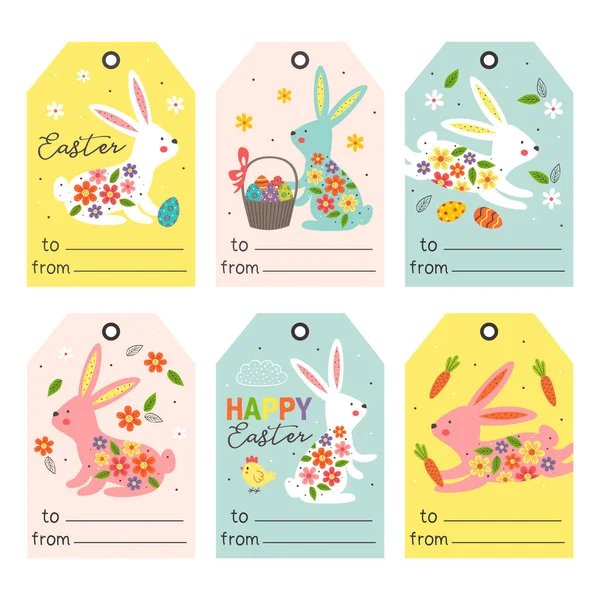 Set Isolated Gift Tags Easter Bunny Vector Illustration Eps — Stock Vector