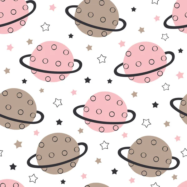 seamless pattern with planets and stars on white background  - vector illustration, eps    