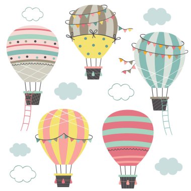 Bir dizi izole sıcak hava balonu Bölüm 2 - vektör illüstrasyon, eps    
