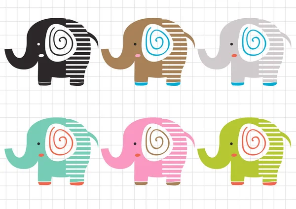 Uppsättning Isolerade Färgglada Elefanter Vektor Illustration Eps — Stock vektor