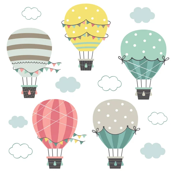 Set Van Geïsoleerde Heteluchtballonnen Deel Vectorillustratie Eps — Stockvector