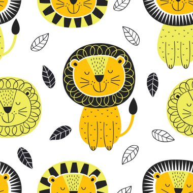 İskandinav tarzı aslanla kusursuz desen - vektör çizimi, eps