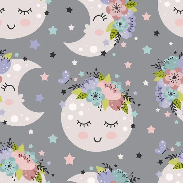 seamless pattern with beautiful moon -  vector illustration, eps