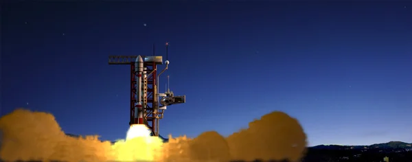 Lanzamiento de cohetes por la noche — Foto de Stock