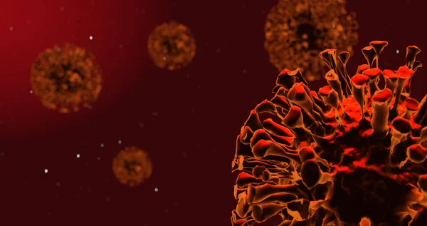 Virus Nahaufnahme Renderer Mit Rotem Hintergrund Und Tiefenschärfe Stockfoto