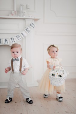 iki düğün - bebekler evlat ve kız gelin ve damat giyinmiş