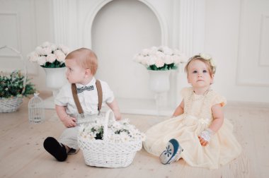 iki düğün - bebekler evlat ve kız gelin ve damat giyinmiş