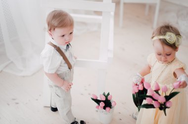 iki düğün - bebekler evlat ve kız gelin ve damat giyinmiş