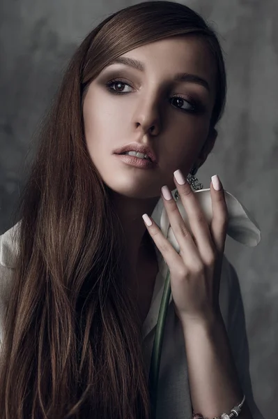 Fashion photo of young magnificent woman. Girl posing. Studio photo — Stock Photo, Image