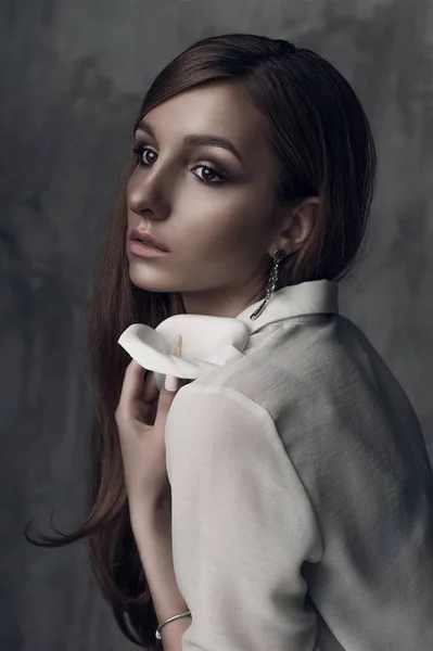 Fashion photo of young magnificent woman. Girl posing. Studio photo — Stock Photo, Image