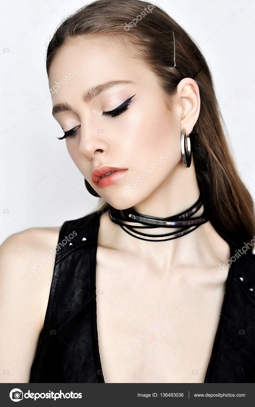 Punk rock style. Fashion woman model face with glamour makeup. P Stock ...