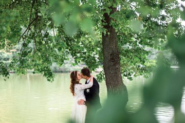 mutlu gelin ve Damat Düğün günü üzerinde bir park