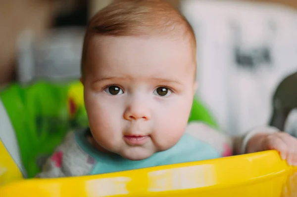 Little cute baby toddler on carpet close up smiling adorable happy emotional playing at home — Stock Photo, Image