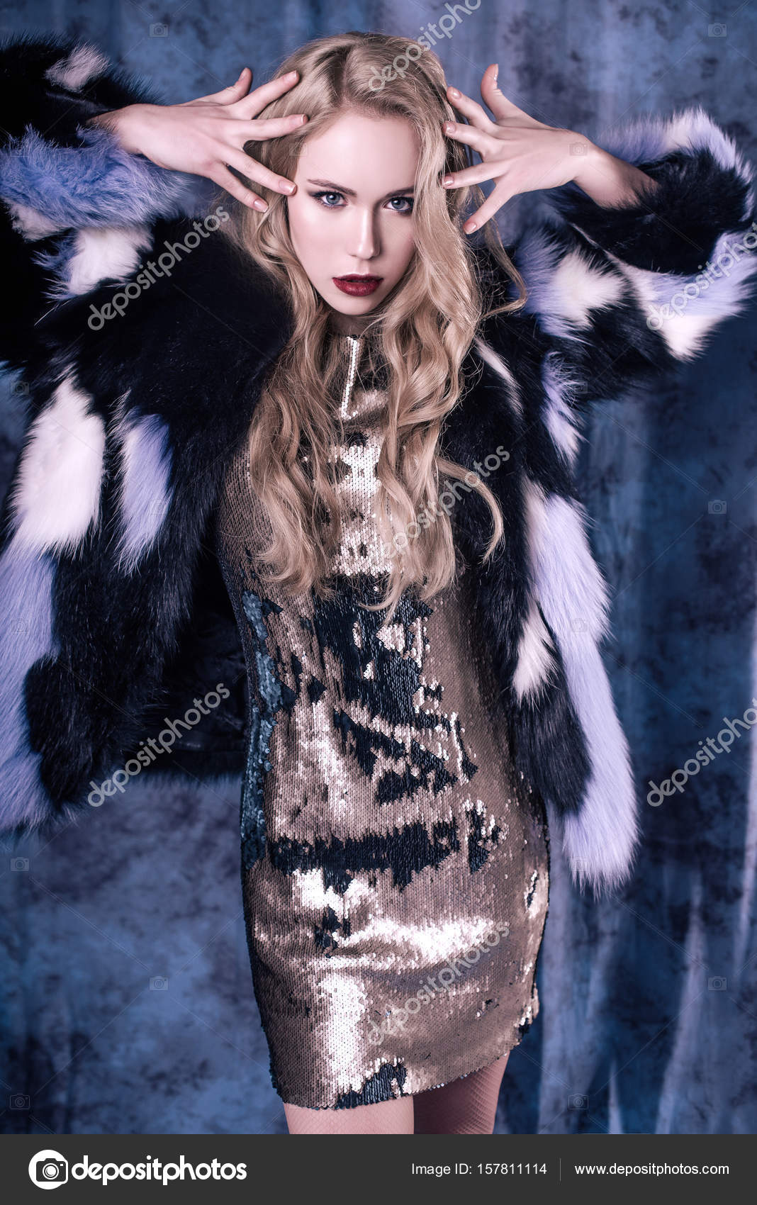 sequin dress with fur