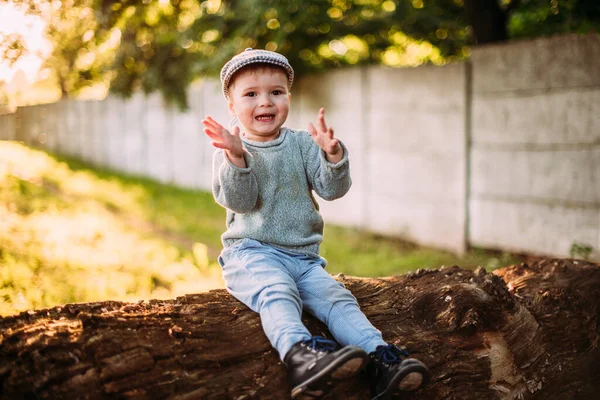 Baby Boy Years Old Exploring Nature Summer Having Fun — Stock Photo, Image