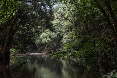 Lingyin Tapınağı 'ndaki (Ruhlar Tapınağı) Feilai Feng' de kaya atölyesi. Çin 'deki en büyük Budist tapınaklarından biri. Güzel doğa.