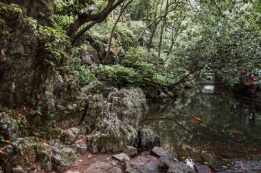 Lingyin Tapınağı 'ndaki (Ruhlar Tapınağı) Feilai Feng' de kaya atölyesi. Çin 'deki en büyük Budist tapınaklarından biri.
