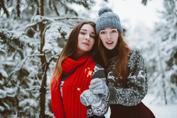 Two Young Teenage Hipster Girl Friends Together Close Fashion Portrait — Stock Photo, Image