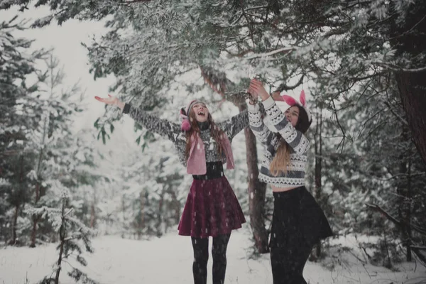 Dois Jovens Amigos Hipster Menina Adolescente Juntos Close Retrato Moda — Fotografia de Stock