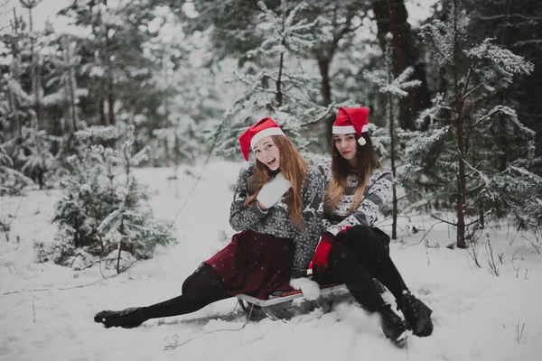 Zwei Junge Teenager Hipster Freundinnen Zusammen Nahaufnahme Modeporträt Zweier Schwestern — Stockfoto