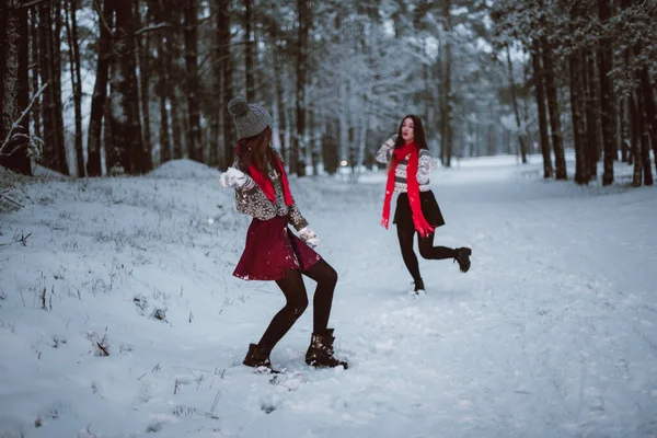 Két Fiatal Tini Hipster Lány Barátok Együtt Close Divat Portré — Stock Fotó