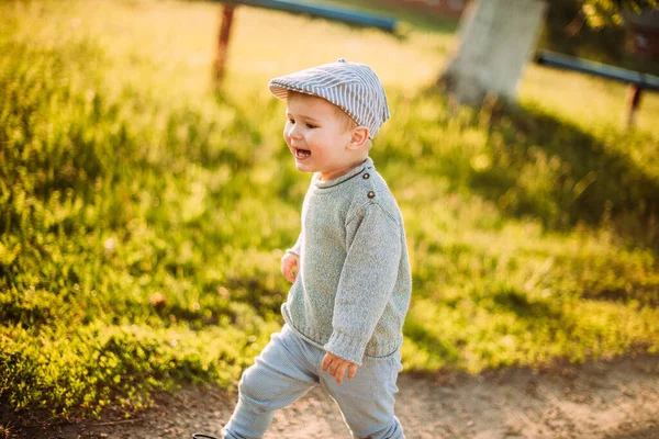 Baby Boy Years Old Exploring Nature Summer Having Fun — Stock Photo, Image