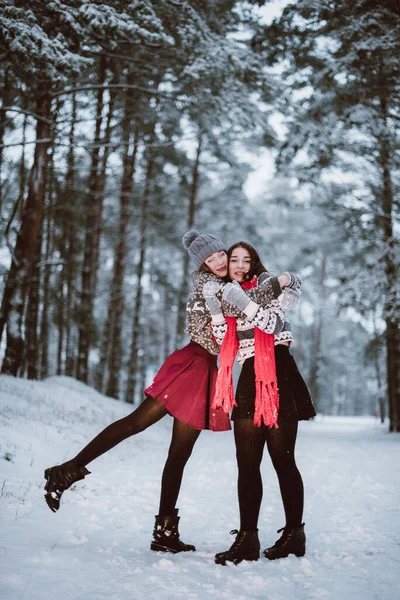 Zwei Junge Teenager Hipster Freundinnen Zusammen Nahaufnahme Modeporträt Zweier Schwestern — Stockfoto