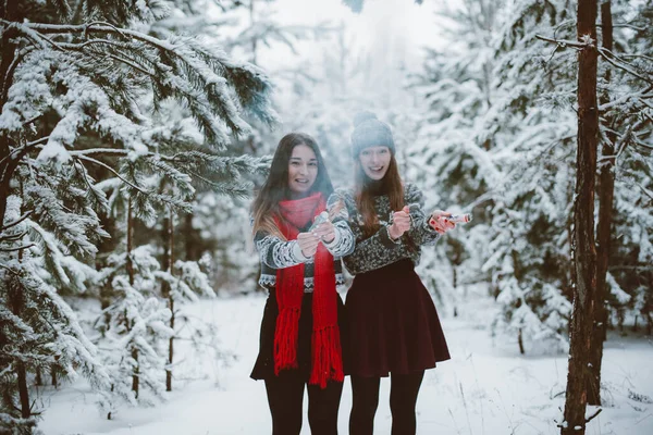 Dois Jovens Amigos Hipster Menina Adolescente Juntos Close Retrato Moda — Fotografia de Stock