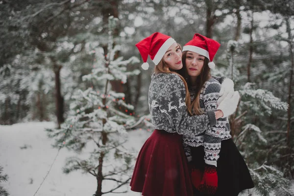 Dois Jovens Amigos Hipster Menina Adolescente Juntos Close Retrato Moda — Fotografia de Stock