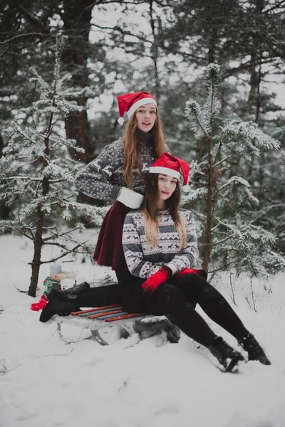 Zwei Junge Teenager Hipster Freundinnen Zusammen Nahaufnahme Modeporträt Zweier Schwestern — Stockfoto