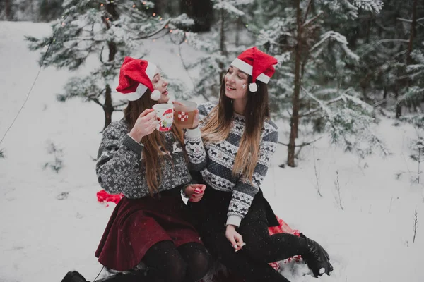 Dois Jovens Amigos Hipster Menina Adolescente Juntos Close Retrato Moda — Fotografia de Stock