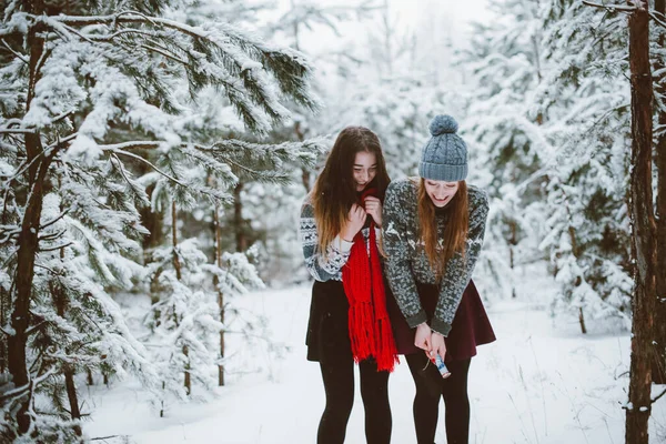 Dois Jovens Amigos Hipster Menina Adolescente Juntos Close Retrato Moda — Fotografia de Stock