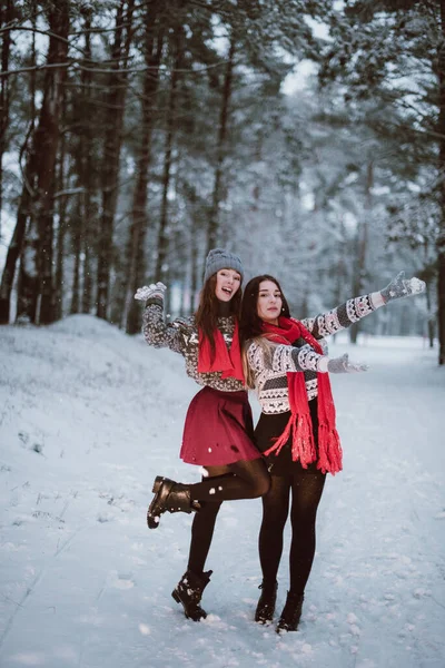 Dois Jovens Amigos Hipster Menina Adolescente Juntos Close Retrato Moda — Fotografia de Stock