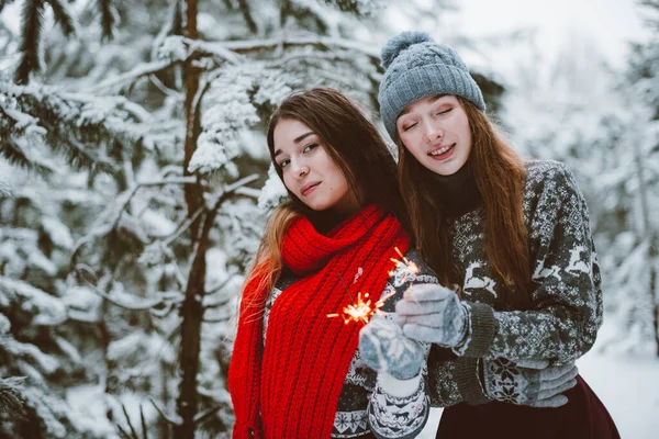 Deux Jeunes Adolescentes Hipster Girl Friends Ensemble Gros Plan Portrait — Photo