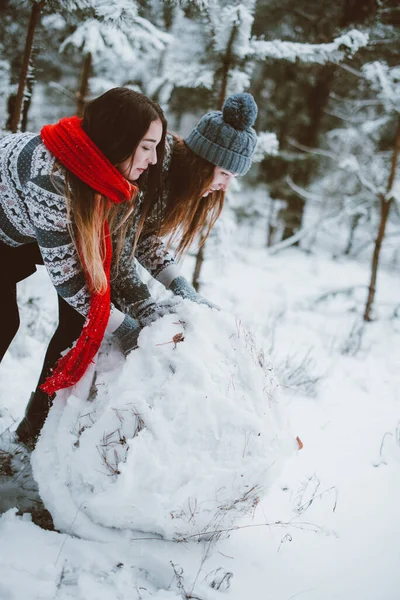 Two Young Teenage Hipster Girl Friends Together Close Fashion Portrait — Stock Photo, Image