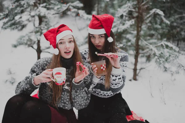 Twee Jonge Hippe Hippe Vriendinnen Samen Close Modeportret Van Twee — Stockfoto