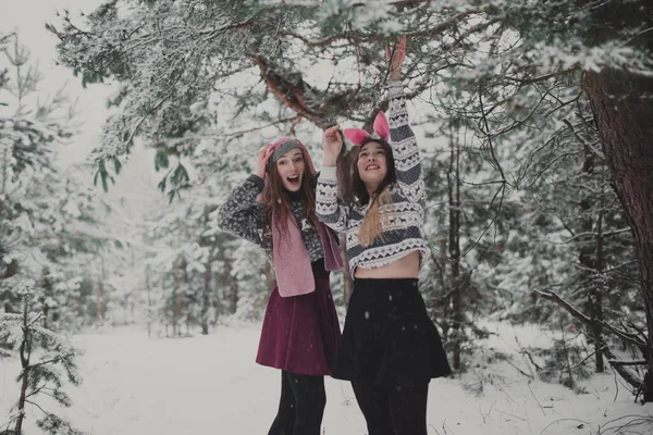 Dois Jovens Amigos Hipster Menina Adolescente Juntos Close Retrato Moda — Fotografia de Stock