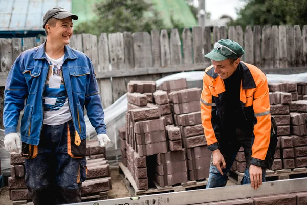 Negocio Construcción Trabajo Equipo Concepto Personas Grupo Constructores Sonrientes Aire — Foto de Stock