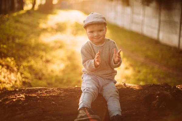 Baby Boy Years Old Exploring Nature Summer Having Fun — Stock Photo, Image