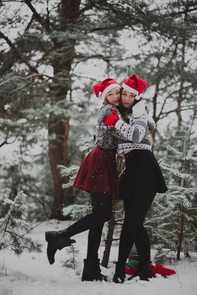 Two Young Teenage Hipster Girl Friends Together Close Fashion Portrait — Stock Photo, Image