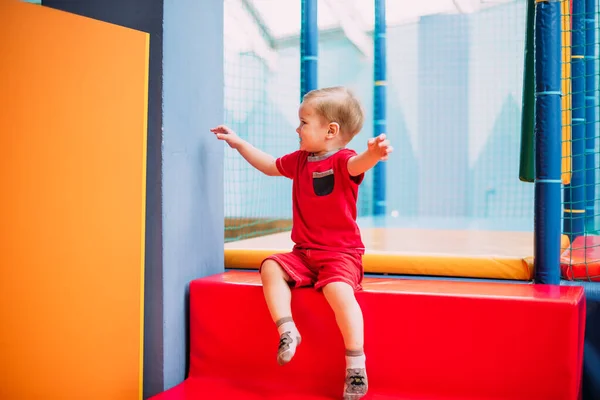 Happy Laughing Boy Years Old Having Fun Ball Pit Birthday — Stock Photo, Image