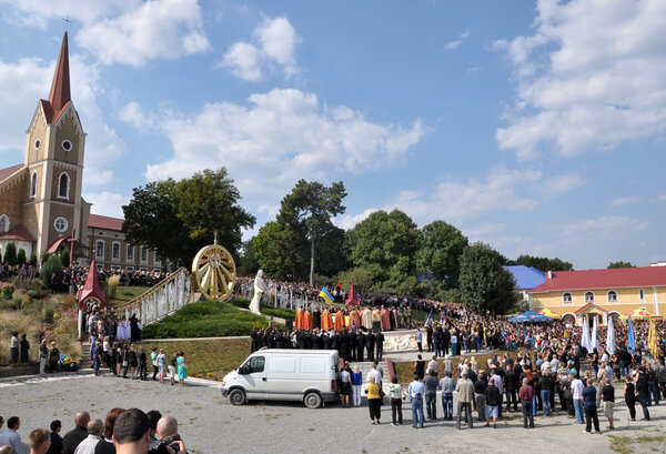 Chortkiv - Ternopil - Ukraine - 9 September 2014. Residents in Chortkiv last journey escorted his countryman Roman Ilyashenko, a young soldier who was killed in the Donbass in the war with Russia